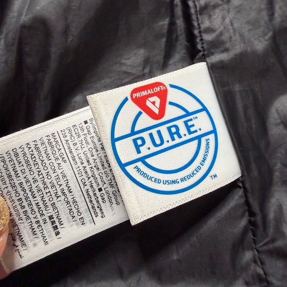 GAP Primaloft Puffer Midi Coat Black Fur Trim Hooded Winter Jacket M - Picture 9 of 13